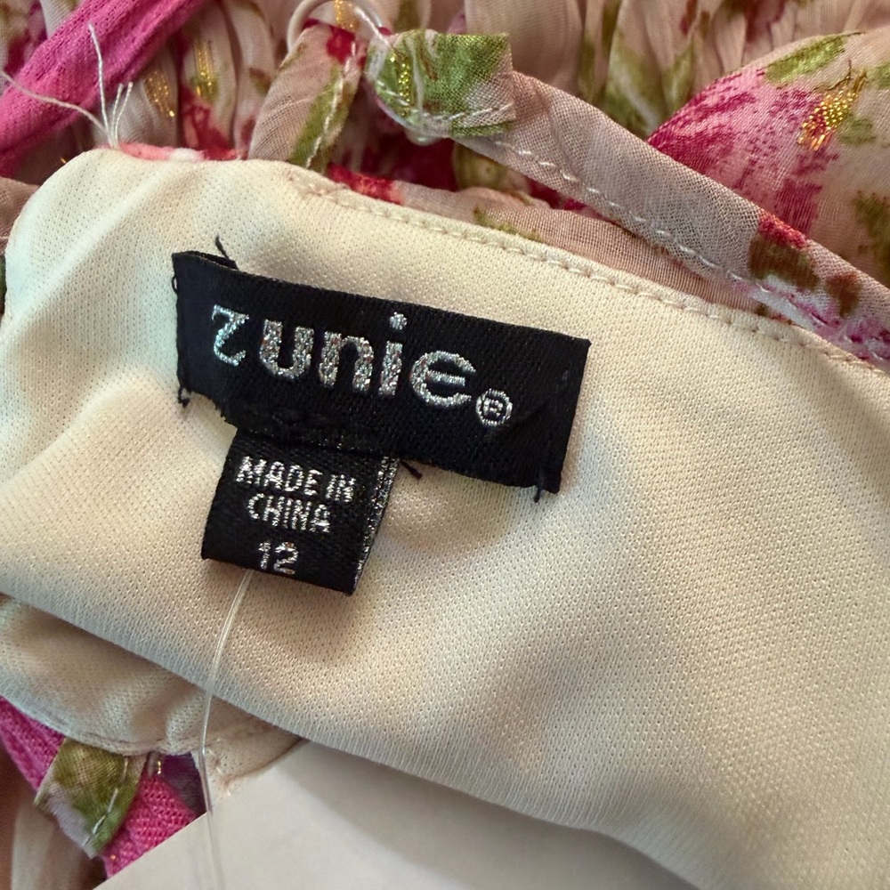 Zunie Pink Floral Midi Dress Size 12 NWT Adjustable Strap Cottagecore Sundress - Picture 6 of 8